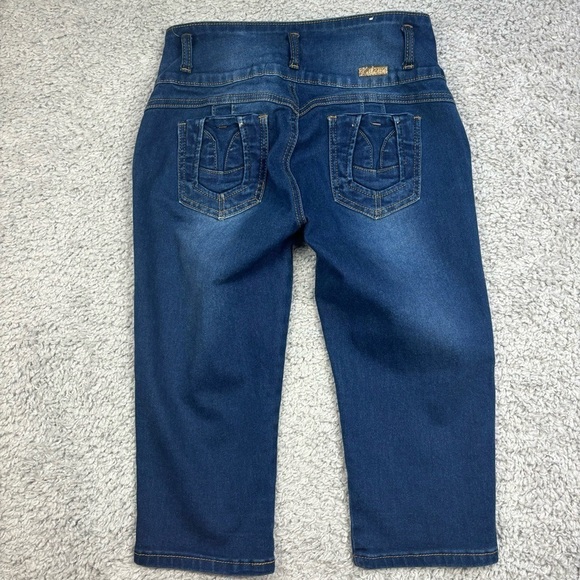 Kalowa Jeans Womens 9 Capri Dark Wash Exposed Button Fly Streetwear Party Club - Picture 5 of 5
